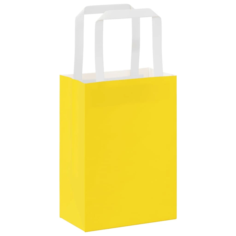 vidaXL papīra maisiņi 250 gab. ar rokturiem, dzelteni, 15x8x21 cm