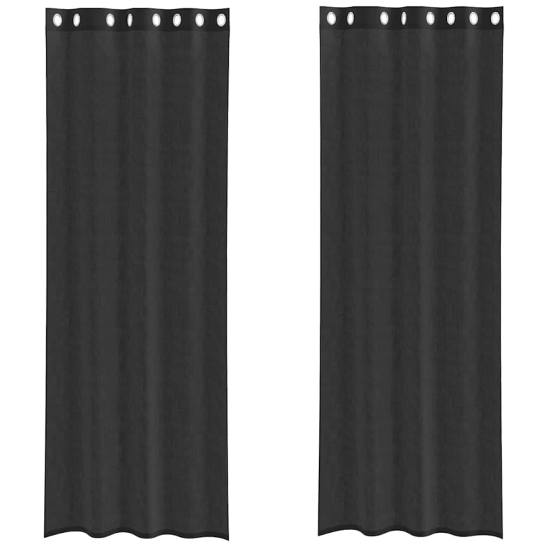 vidaXL voile aizkari ar starplikām, 2 gab., melni, 140x300 cm
