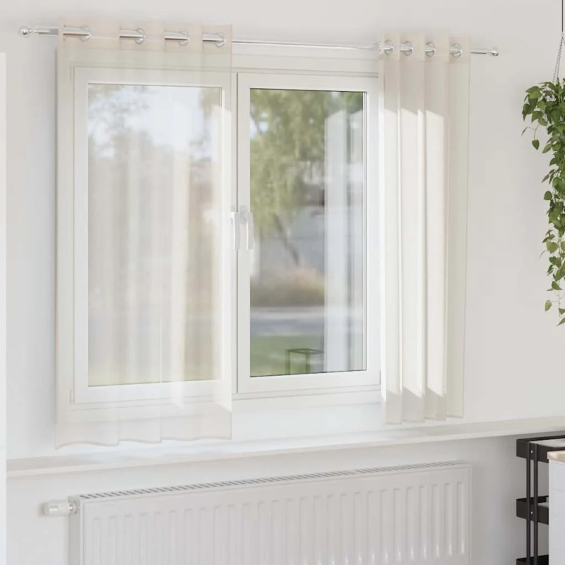 vidaXL voile aizkari ar starplikām, 2 gab., krēmkrāsa, 140x140 cm