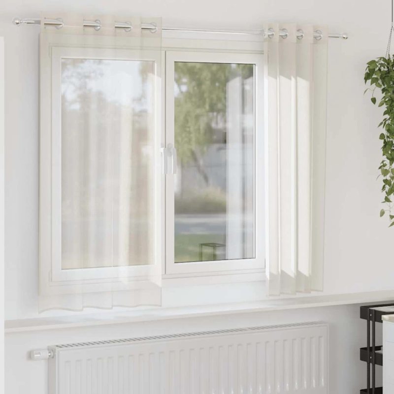 vidaXL voile aizkari ar starplikām, 2 gab., krēmkrāsa, 140x175 cm