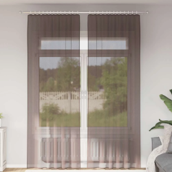 vidaXL voile aizkari ar stieņu kabatām, 2 gab., brūni