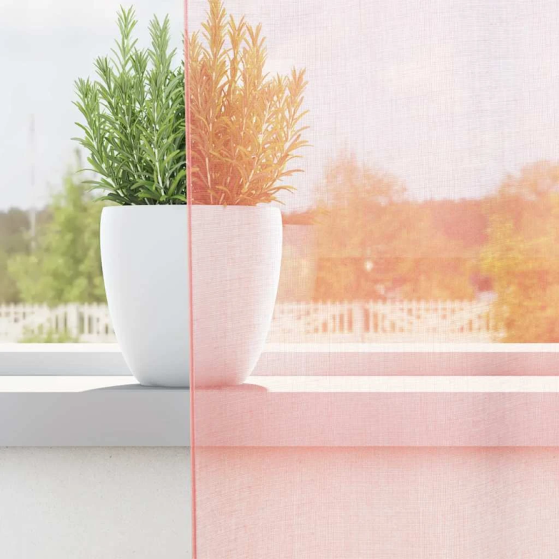 vidaXL voile aizkari ar stieņu kabatām, 2 gab., rozā