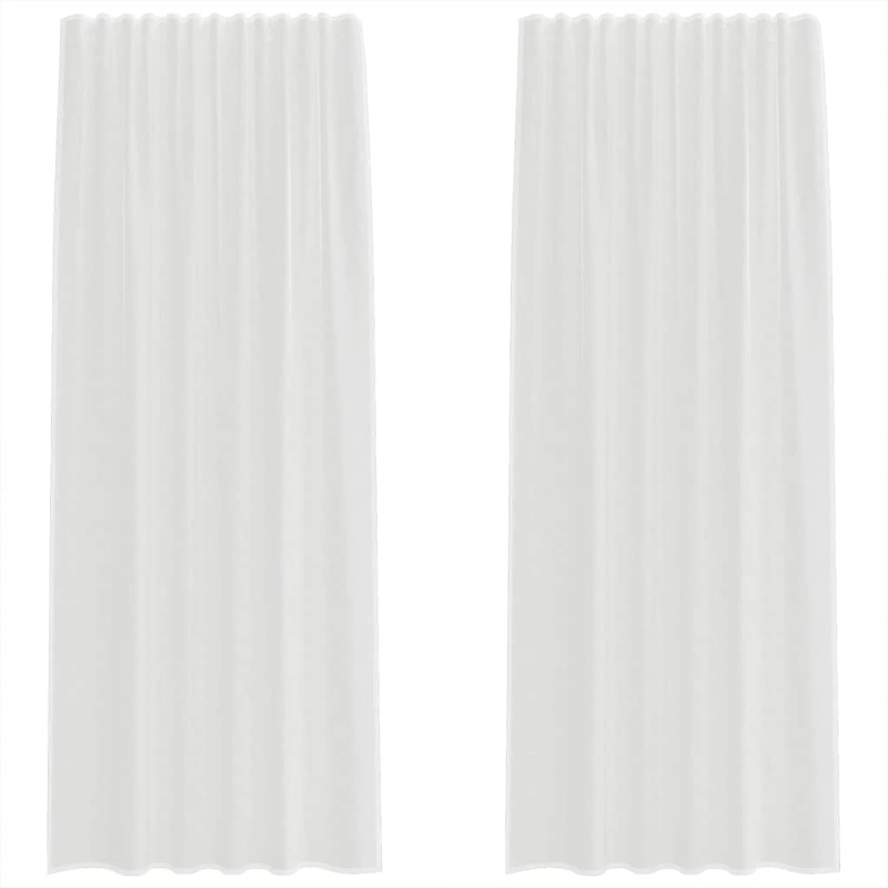 vidaXL voile aizkari ar stieņu kabatām, 2 gab., balti