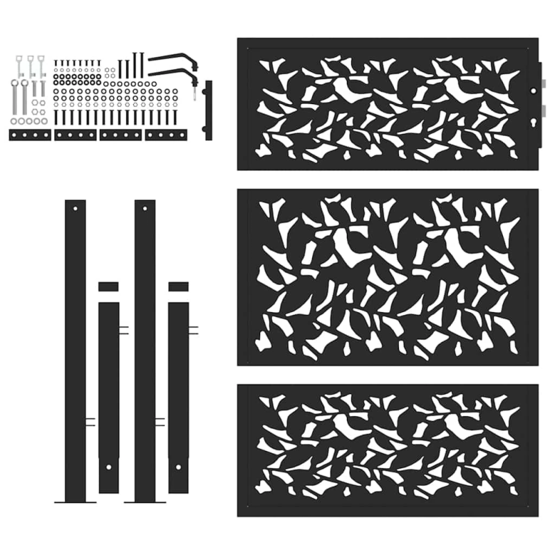 vidaXL dārza vārti, melni, 100x125 cm, tērauda lapu dizains