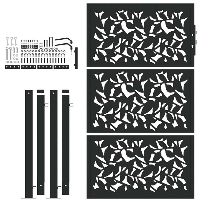 vidaXL dārza vārti, melni, 100x150 cm, tērauda lapu dizains