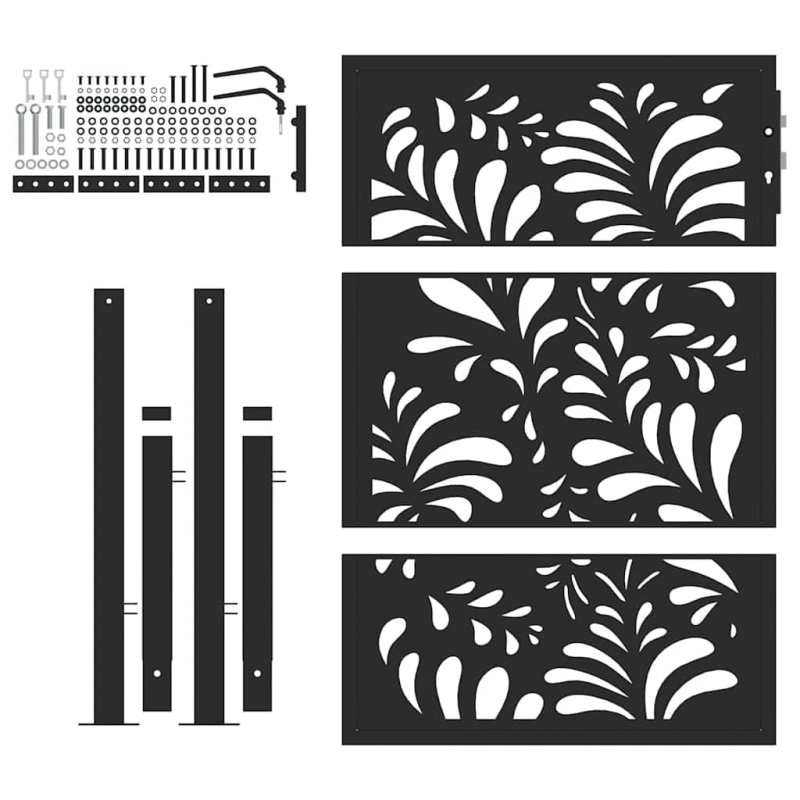 vidaXL dārza vārti, melni, 100x125 cm, tērauds, viļņu dizains