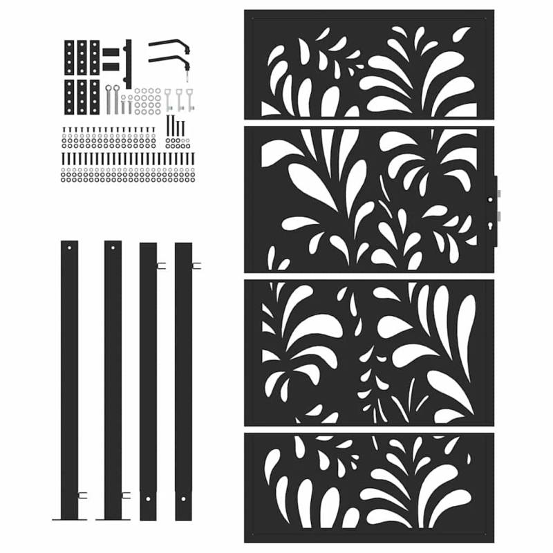 vidaXL dārza vārti, melni, 100x175 cm, tērauds, viļņu dizains