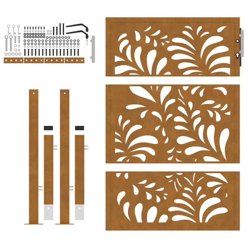 vidaXL dārza vārti, 100x125 cm, atmosfēras izturīgs tērauds, viļņveida dizains