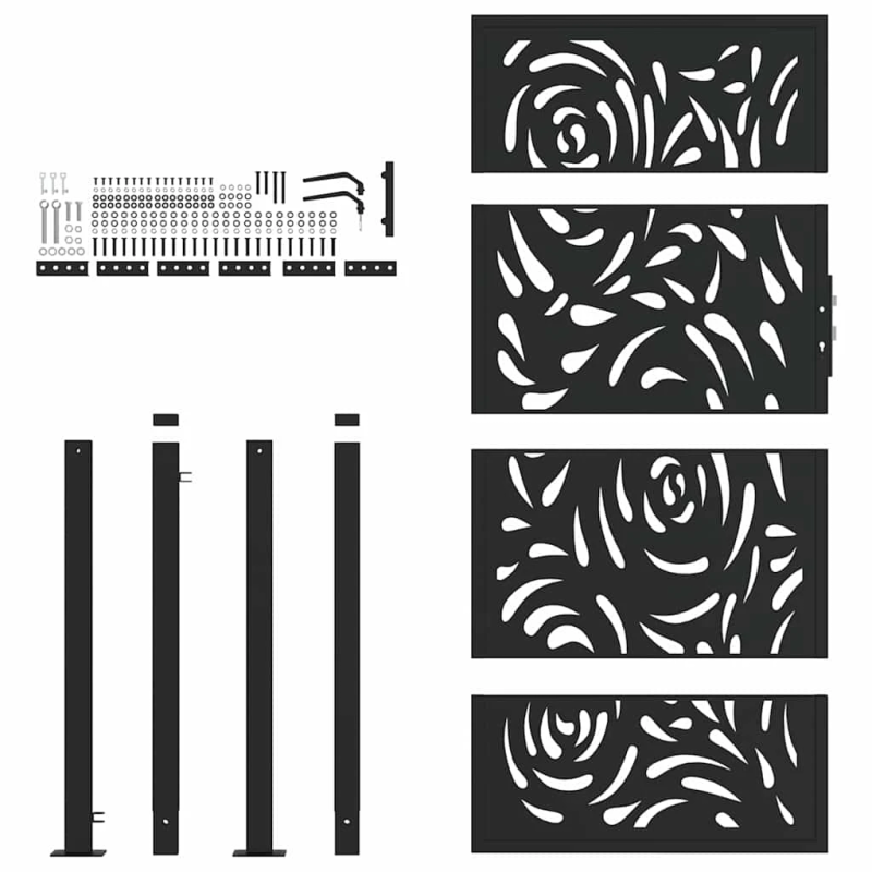 vidaXL dārza vārti, melni, 100x175 cm, tērauds, liesmas dizains