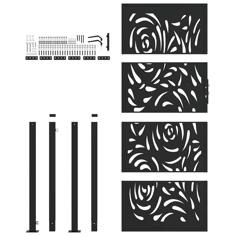 vidaXL dārza vārti, melni, 100x200 cm, tērauds, liesmas dizains