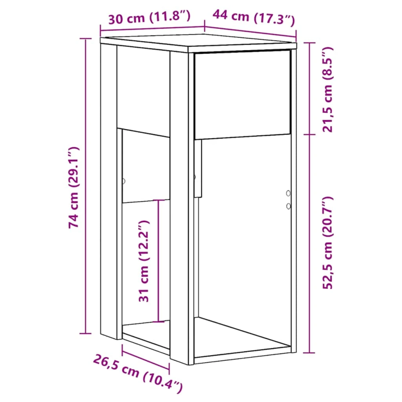 vidaXL Datora torņa statīvs ar atvilktni, betona pelēks, 30x44x74 cm