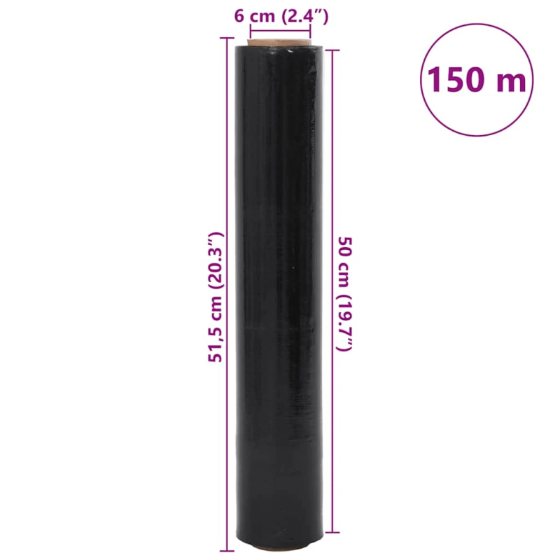 vidaXL Stretch Film 2 gab Melna 17 μm 50 cm x 150 m