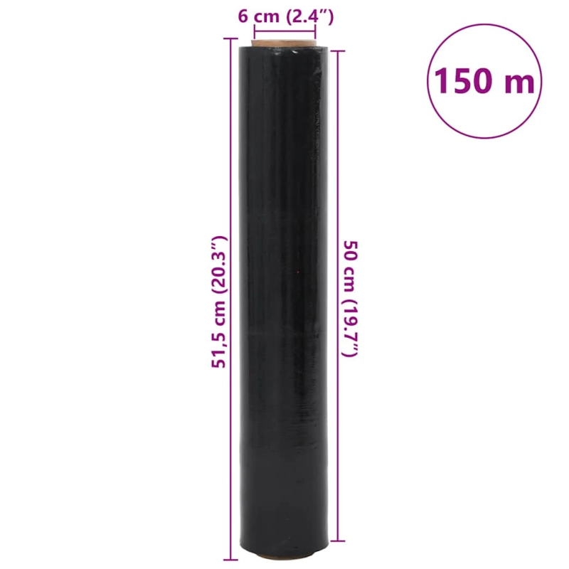 vidaXL Stretch Film 2 gab Melns 23 μm 50 cm x 150 m