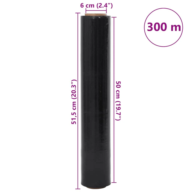 vidaXL Stretch Film 2 gab Melna 30 μm 50 cm x 300 m