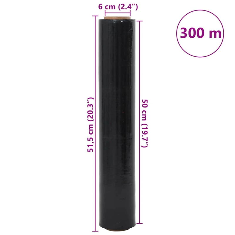 vidaXL Stretch Film 6 gab Melna 17 μm 50 cm x 300 m