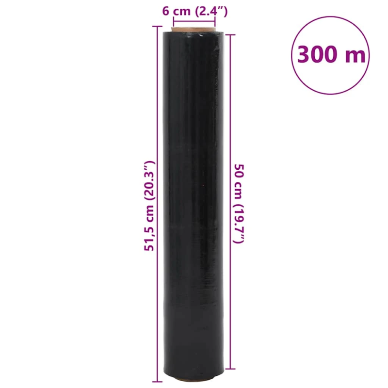 vidaXL Stretch Film 6 gab Melna 30 μm 50 cm x 300 m