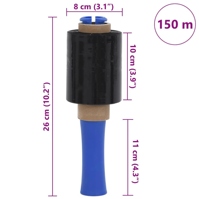 vidaXL Stretch Films 50 gab Melns 23 µm 10 cm x 150 m