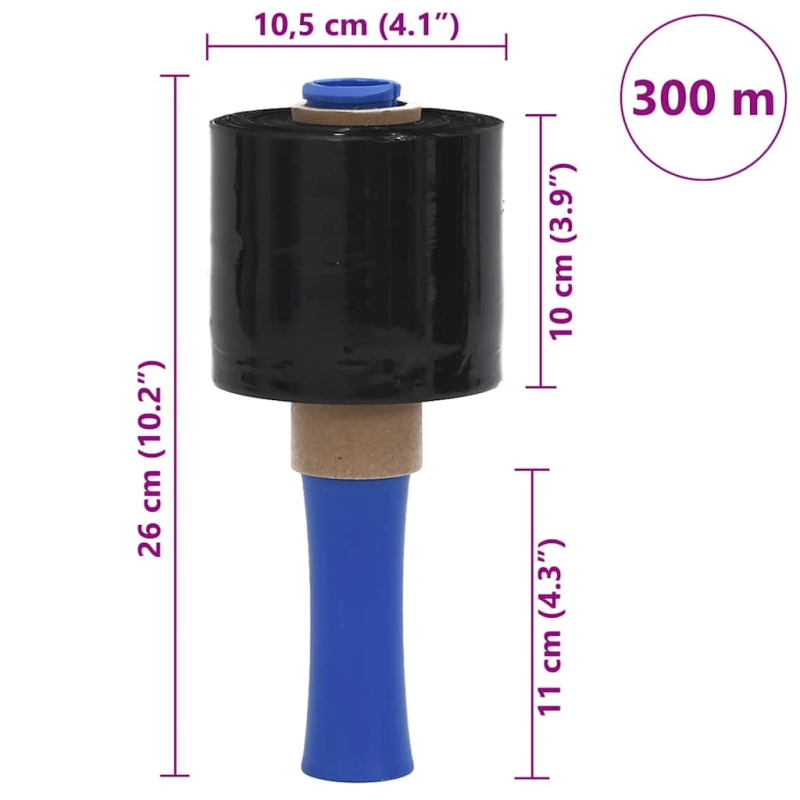 vidaXL Stretch Films 10 gab Melns 23 µm 10 cm x 300 m