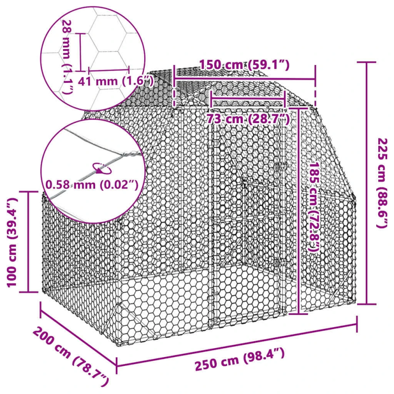 vidaXL Chicken Run 2,5x2x2,25 m cinkots tērauds