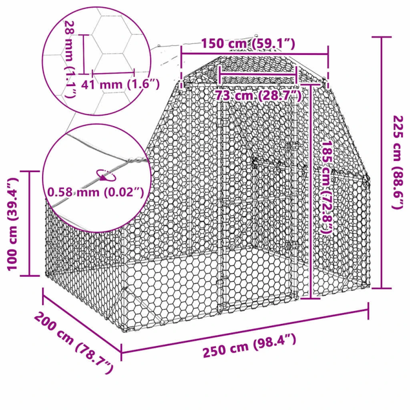 vidaXL vistas skrējiens ar jumtu 2,5x2x2,25 m cinkots tērauds