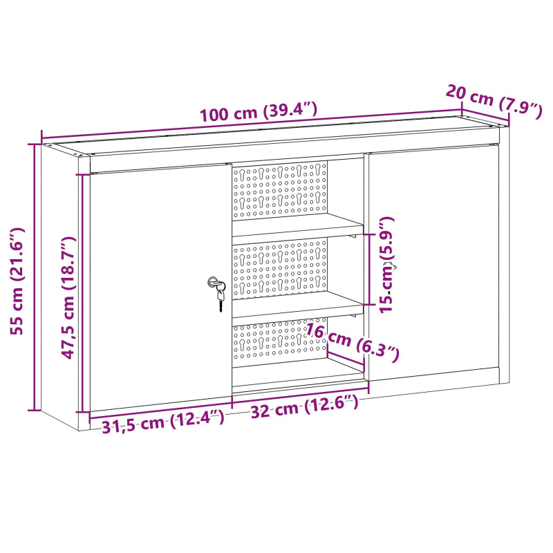 vidaXL Rīku skapis ar plauktu Melns un pelēks 50 x 20 x 55 cm