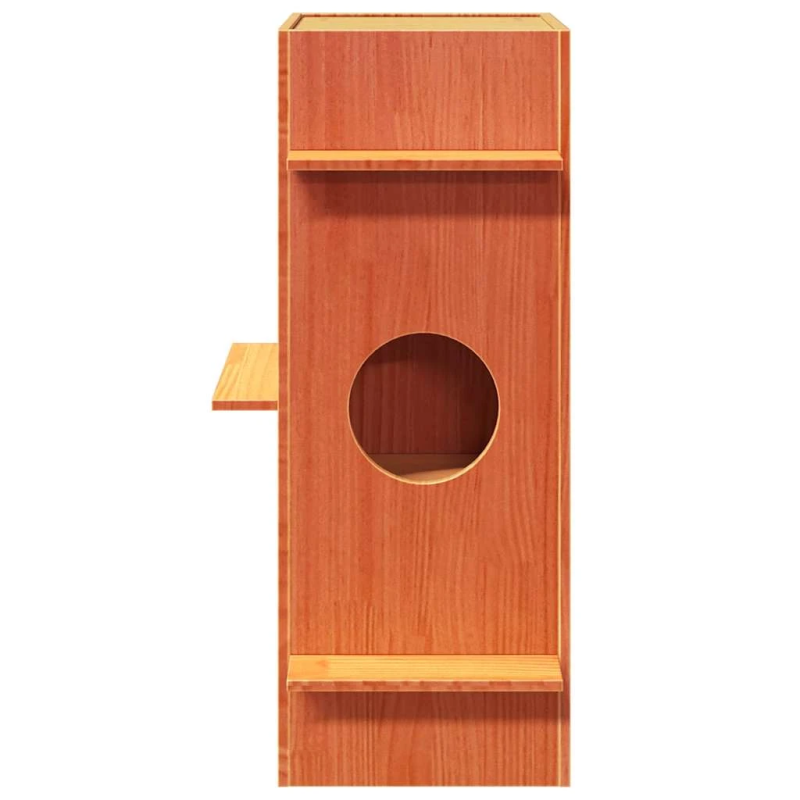 vidaXL kaķu māja, vaska brūna, 43x43x90 cm, priedes masīvkoks