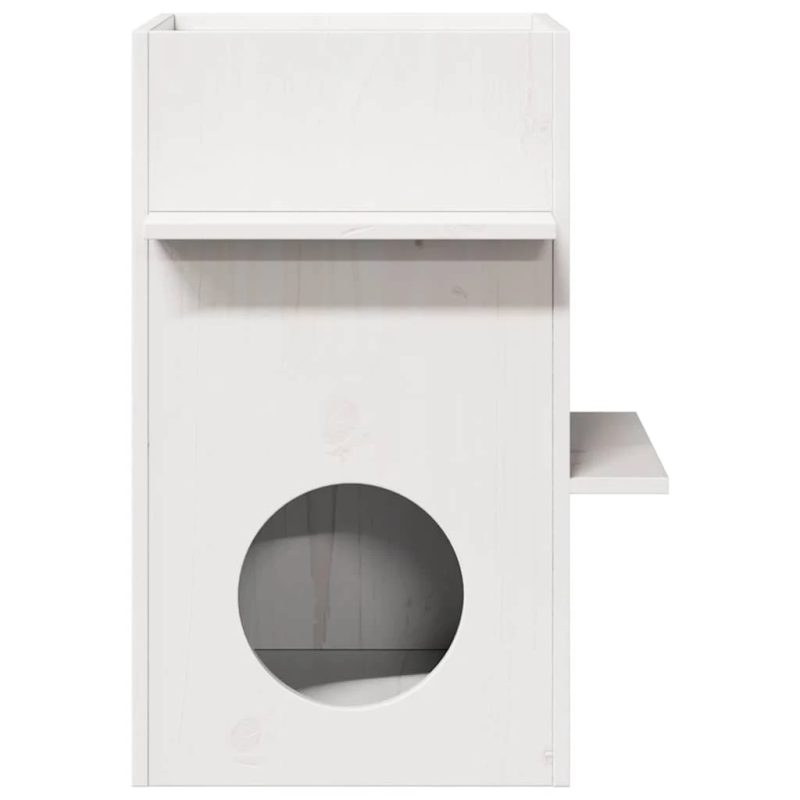 vidaXL kaķu māja, balta, 43x43x60 cm, priedes masīvkoks
