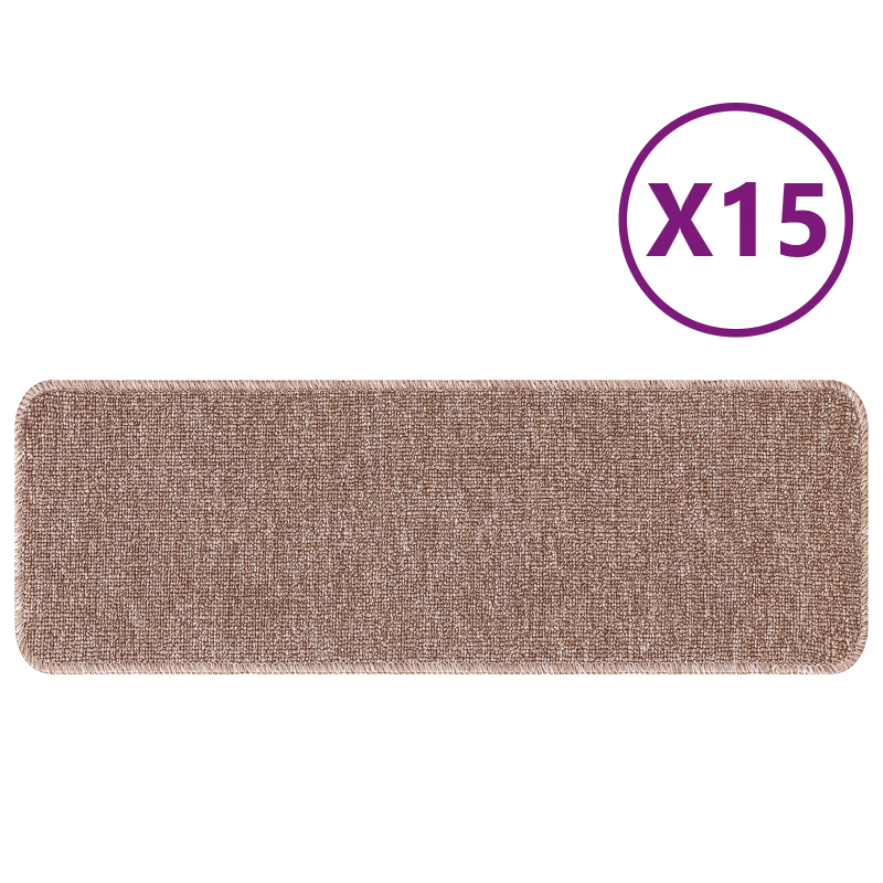 vidaXL Antislip kāpņu paklāji 15 pcs Gaiši brūna 60 x 25 cm PP