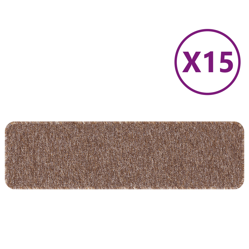vidaXL Antislip kāpņu paklāji 15 pcs Brūna 75 x 20 cm PP