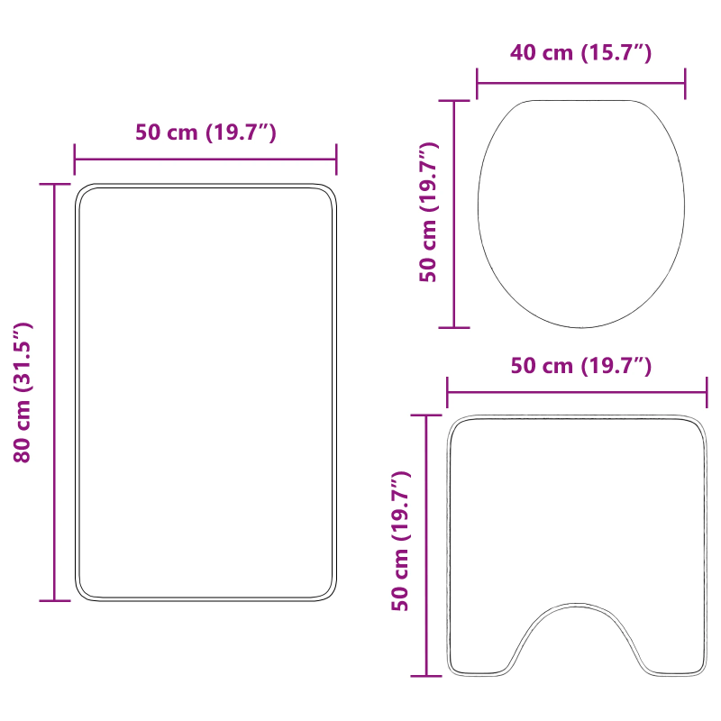 vidaXL Antislip vannas paklāju komplekts 3 pcs Tumši pelēka PP