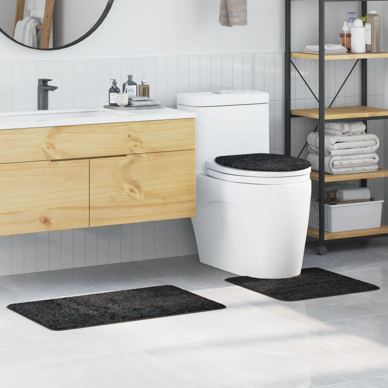 vidaXL Antislip vannas paklāju komplekts 3 pcs Tumši pelēka PP