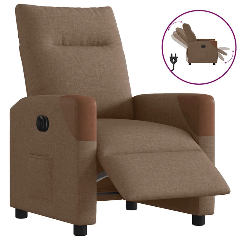 vidaXL elektrisks atpūtas krēsls, atgāžams, brūns audums