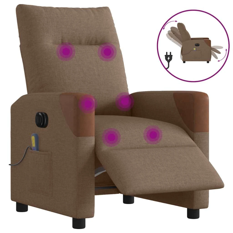 vidaXL elektrisks masāžas krēsls, atgāžams, brūns audums