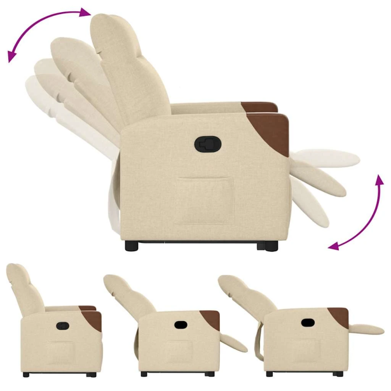 vidaXL atpūtas krēsls, paceļams, atgāžams, krēmkrāsas audums