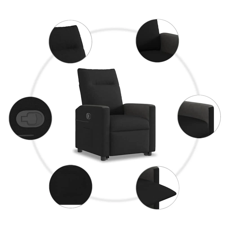 vidaXL atpūtas krēsls, paceļams, atgāžams, melns audums