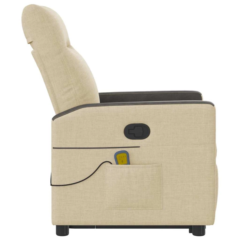 vidaXL masāžas krēsls, paceļams, atgāžams, krēmkrāsas audums