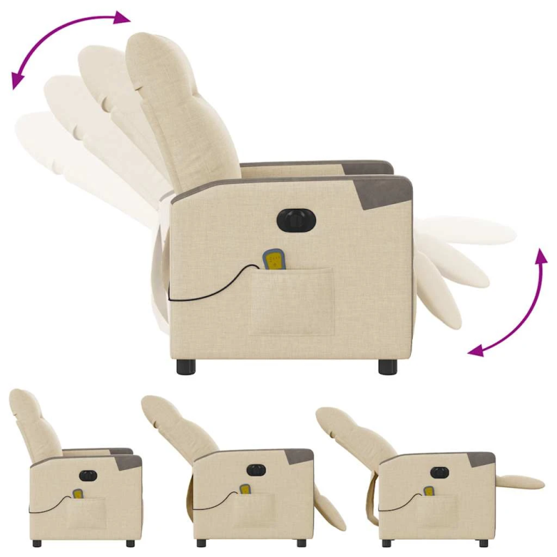 vidaXL elektrisks masāžas krēsls, atgāžams, krēmkrāsas audums