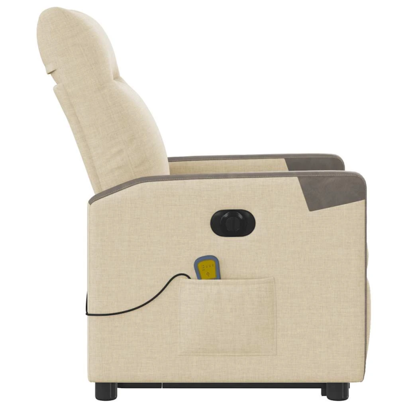 vidaXL elektrisks masāžas krēsls, paceļams, krēmkrāsas audums