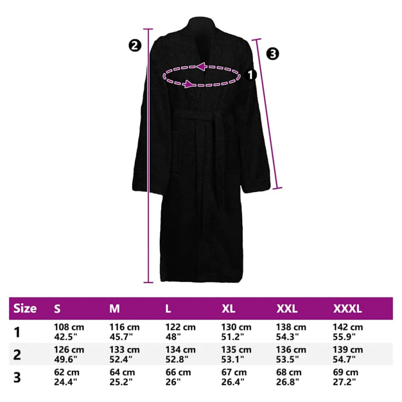 vidaXL Peldmētelis KINN Melna M Kokvilna