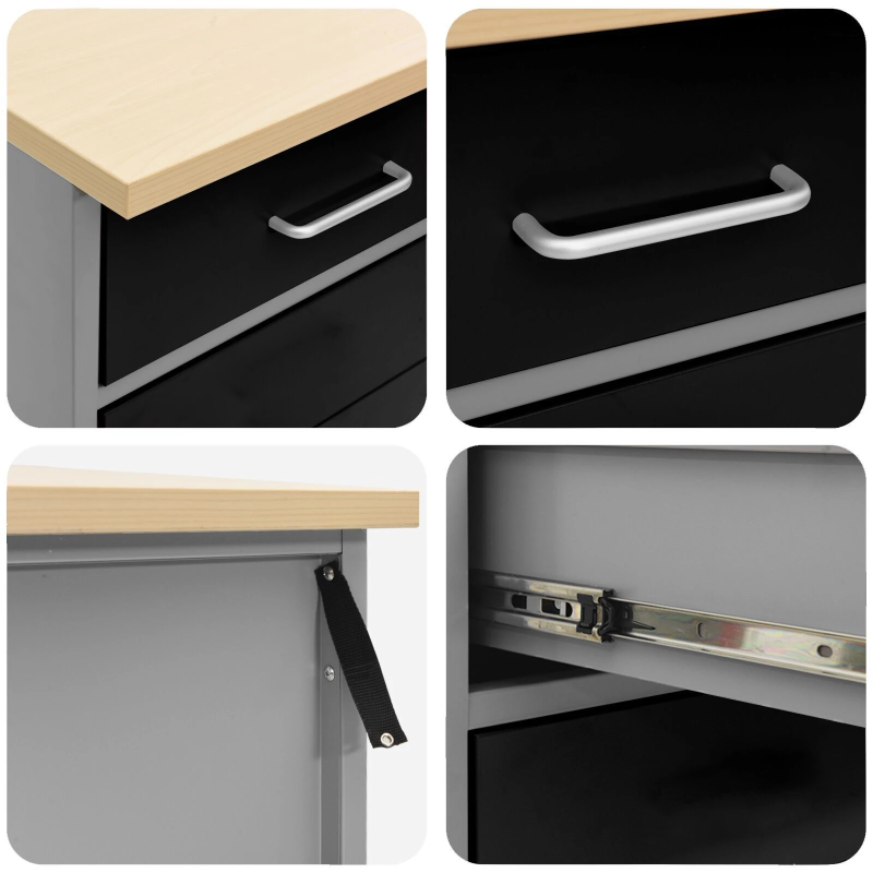 vidaXL Darba skapis ar atvilktni 7 pcs Melna Inženieru koks un tērauds