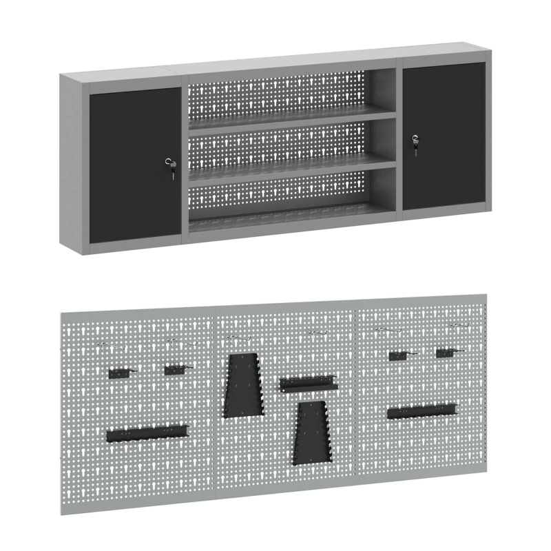 vidaXL Darba skapis ar atvilktni 7 pcs Melna Inženieru koks un tērauds