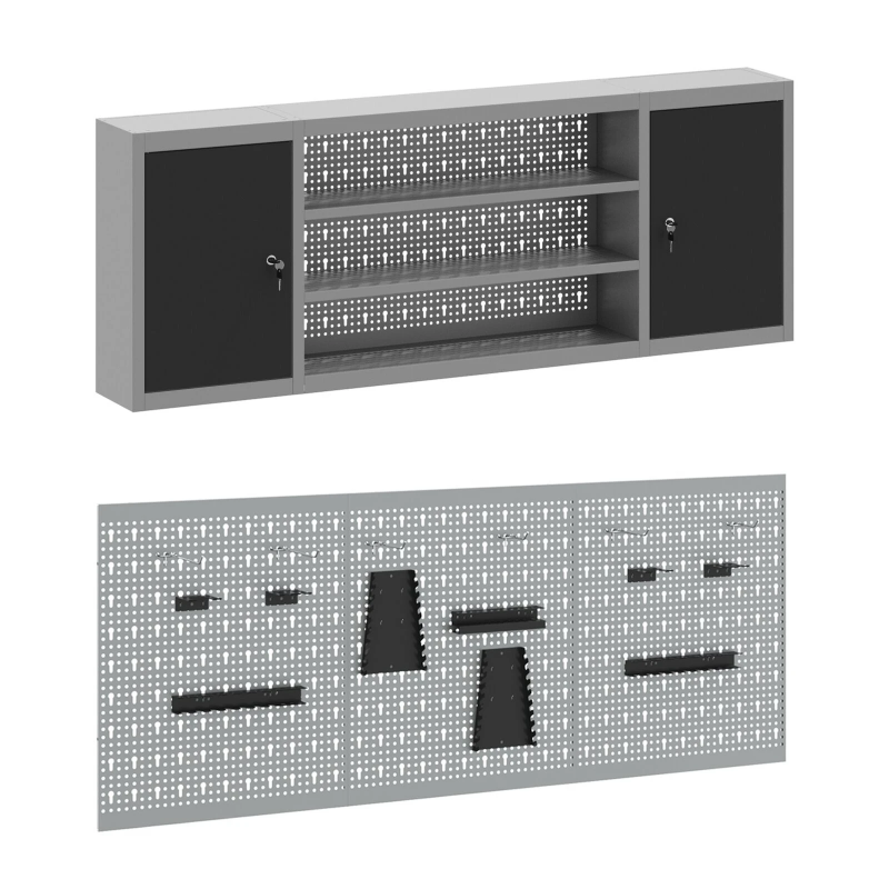 vidaXL Darba skapis ar atvilktni 7 pcs Melna Inženieru koks un tērauds