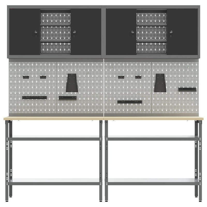 vidaXL Darbagalda komplekts ar plauktu ar uzglabāšanu 8 pcs Pelēka