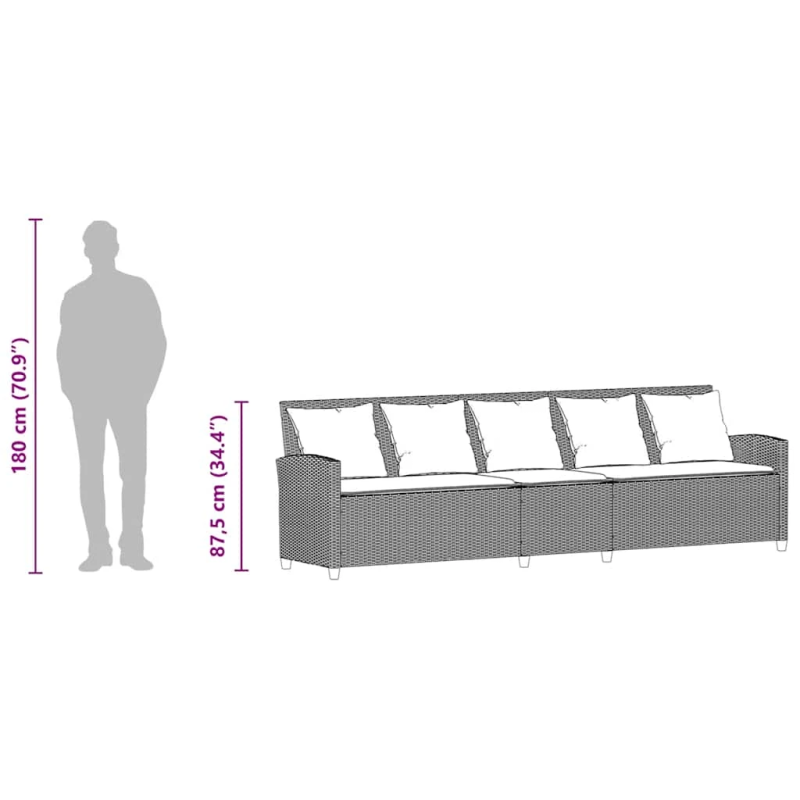 vidaXL 5-vietīgs dārza dīvāns ar spilveniem, melns polirotangpalmas