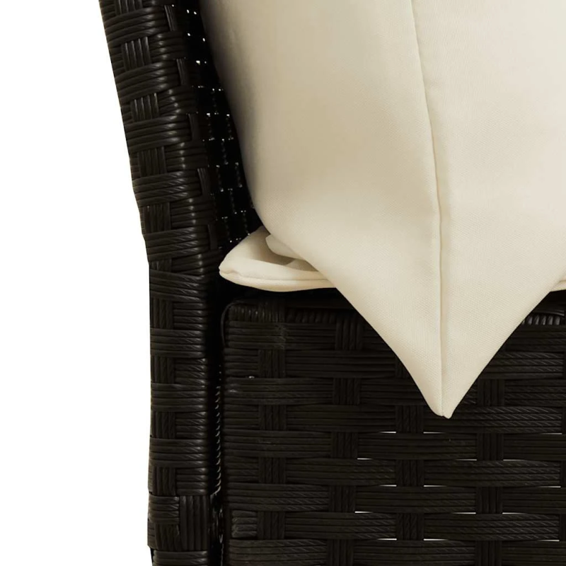 vidaXL dārza dīvāns ar spilveniem, melna PE rotangpalma