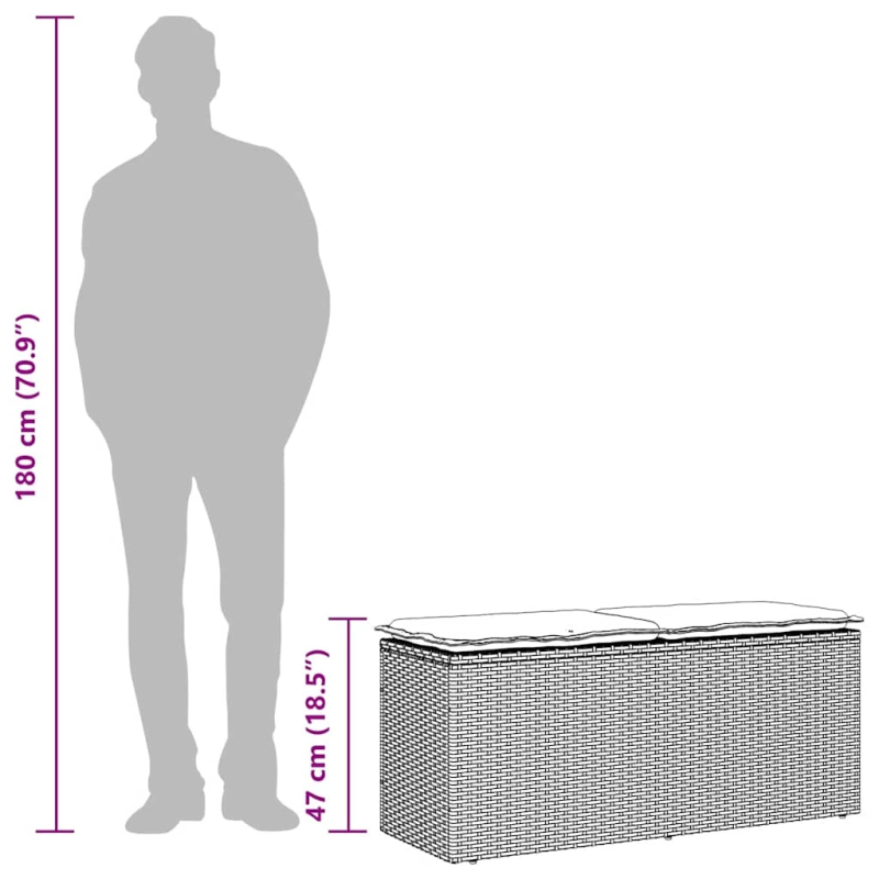 vidaXL dārza sols ar spilvenu gaiši pelēks polirotangpalmas