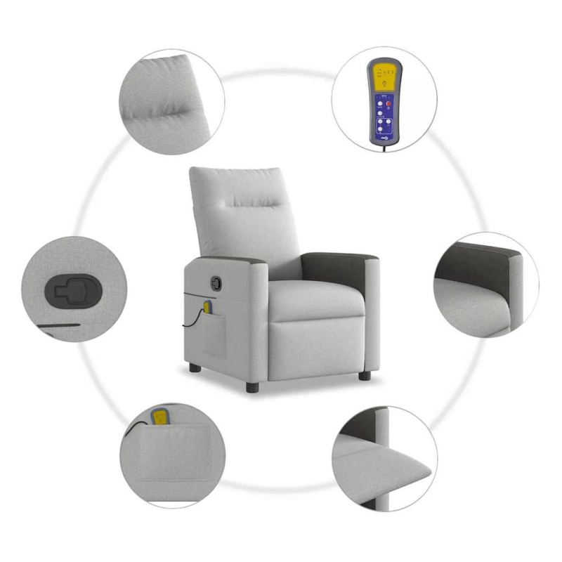 vidaXL masāžas krēsls, mākonis pelēks audums