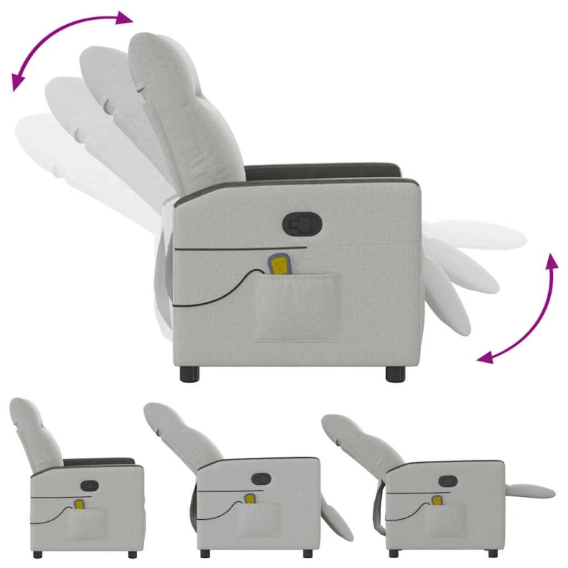 vidaXL masāžas krēsls, mākonis pelēks audums