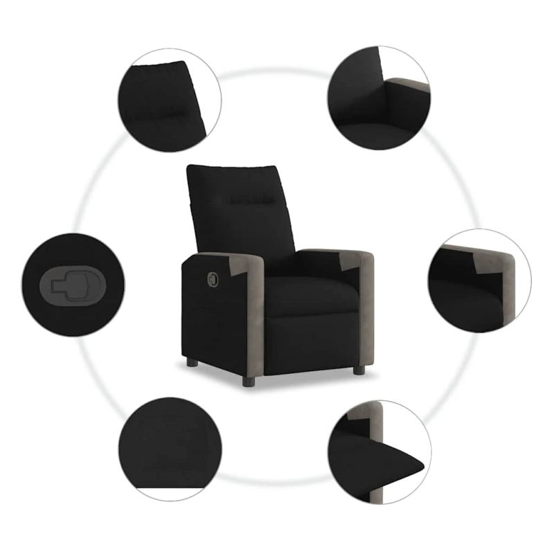 vidaXL atpūtas krēsls, atgāžams, melns audums