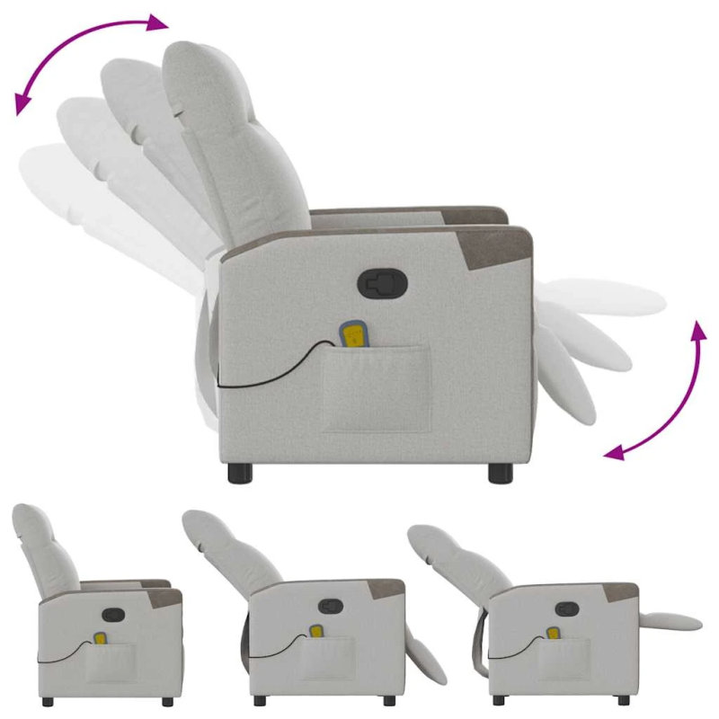 vidaXL masāžas krēsls, mākonis pelēks audums